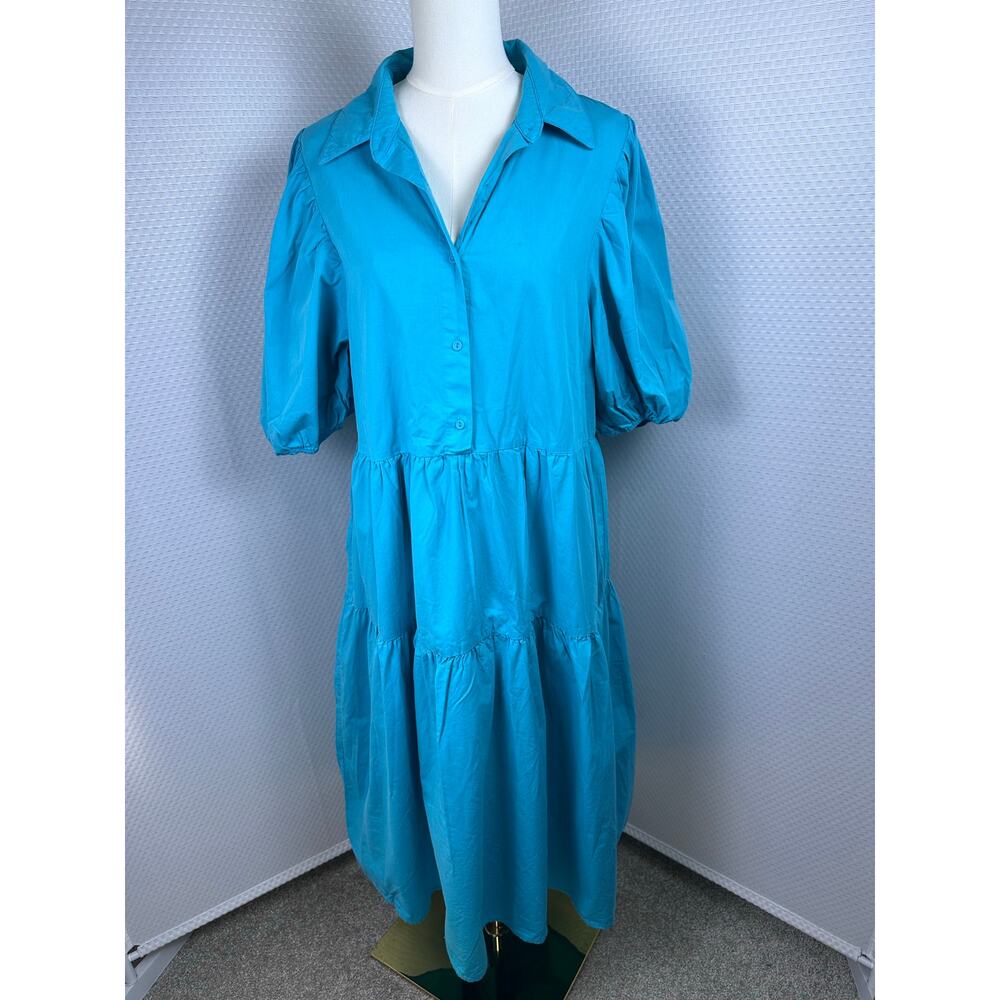 ANTHROPOLOGIE AMADI SHIRT DRESS LARGE $158 Cordelia Tiered Midi Shirtdress New - Picture 2 of 11